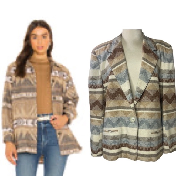 Vintage Wool Blazer 1980’s Southwestern Aztec Boho Native Tribal Indian Pattern